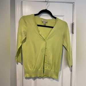 Loft Size XXSP Lime Lightweight Cotton Crew Neck 3/4 Sleeve Button Cardigan
